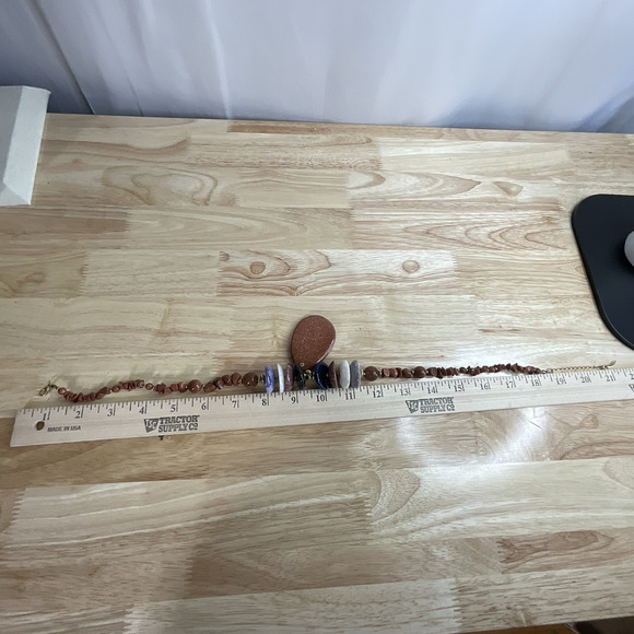 Goldstone Bead Necklace with Large Pendant & Natural Stone Accents - Picture 11 of 13